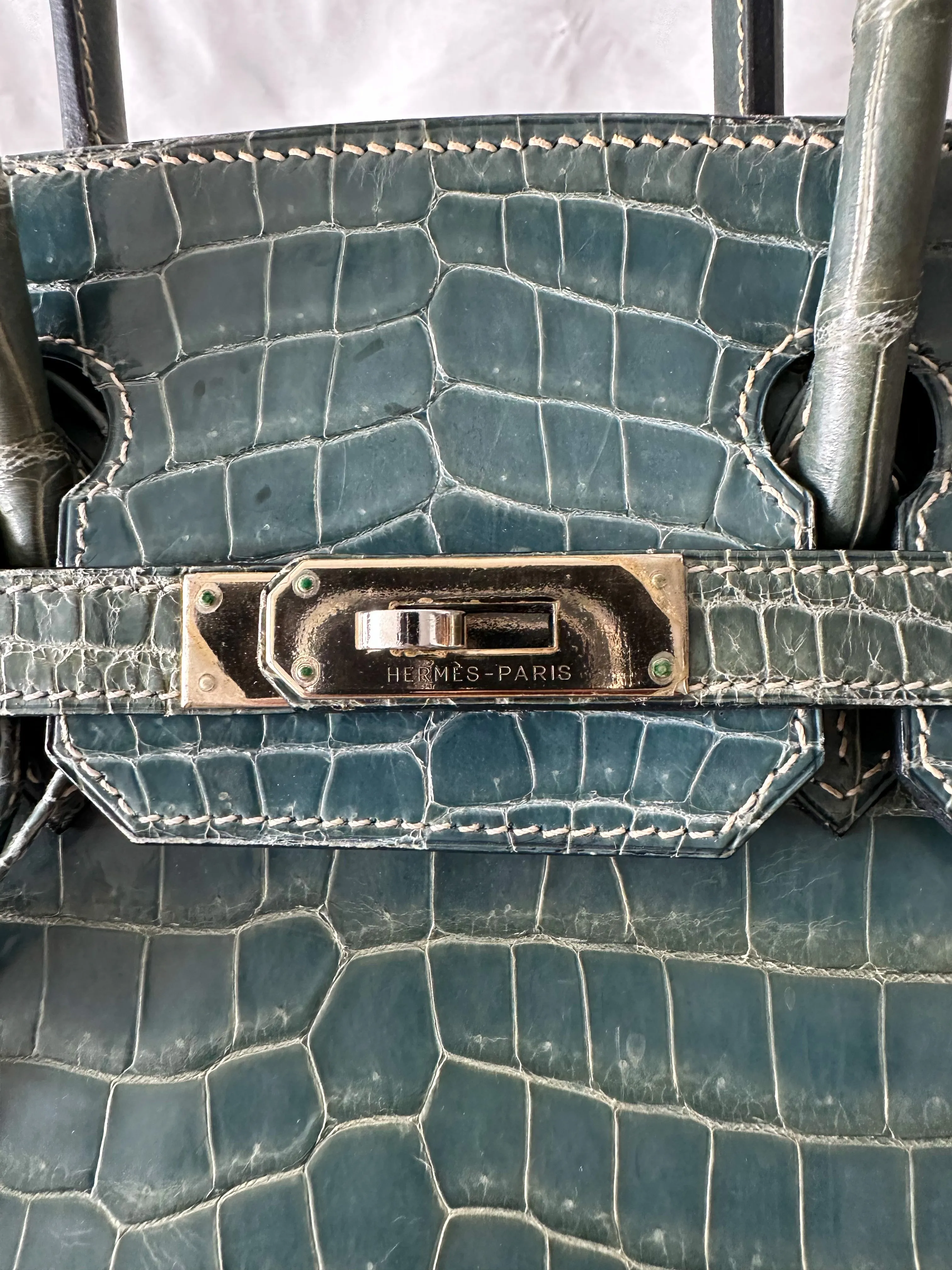 Herms Blue Jean Porosus Crocodile Birkin 30