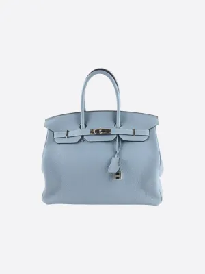 Herms Blue Lin Togo Leather Birkin 35