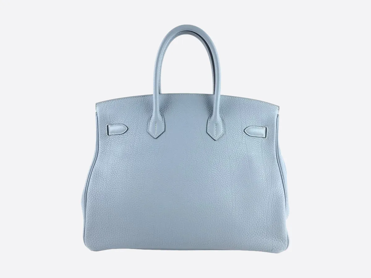 Herms Blue Lin Togo Leather Birkin 35