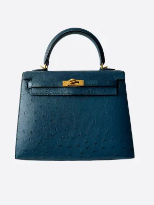 Herms Blue Ostrich Kelly 25