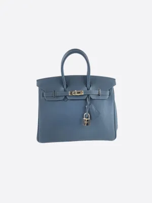 Herms Blue Vache Leather Birkin 25