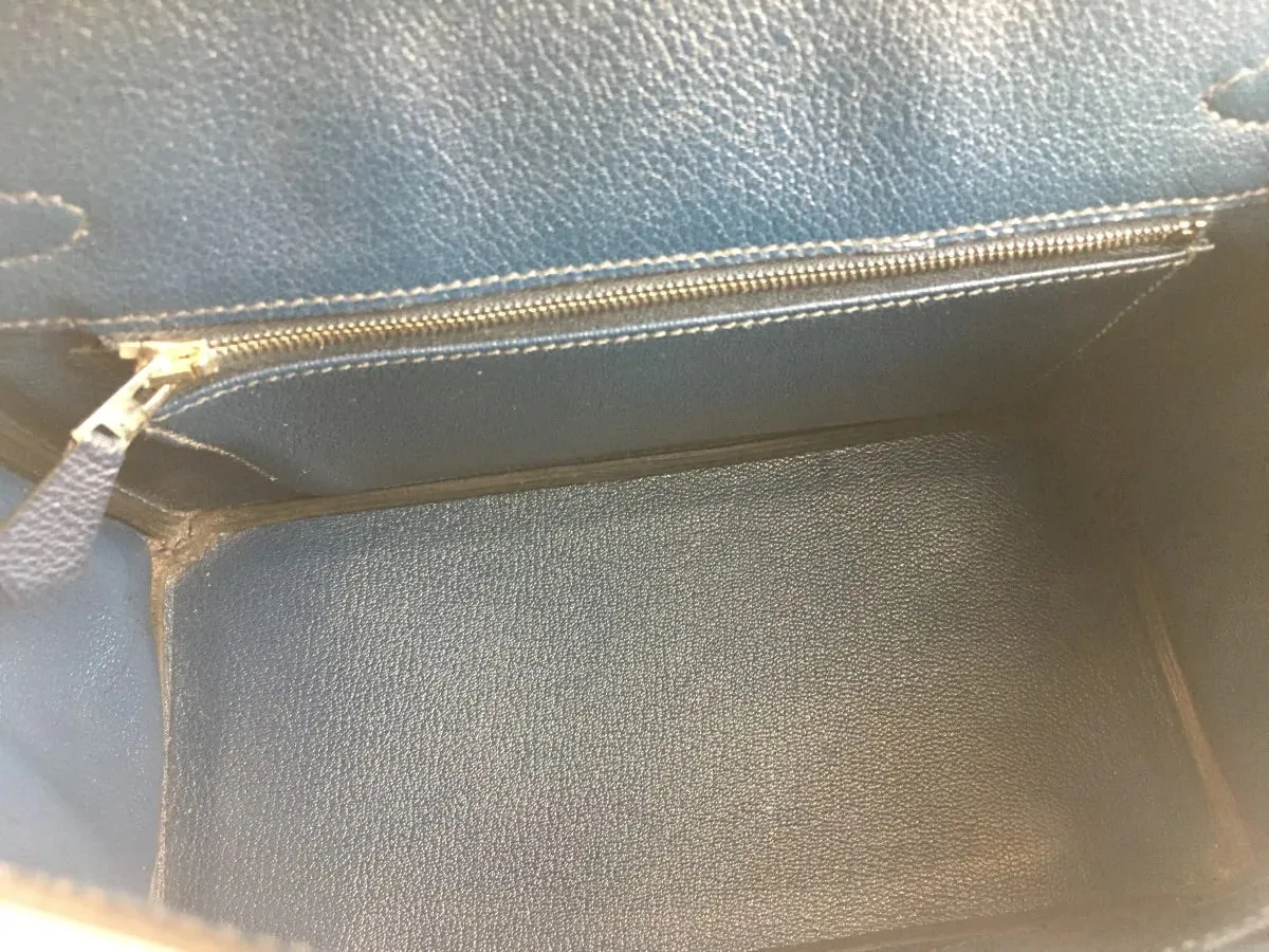 Herms Blue Vache Leather Birkin 25