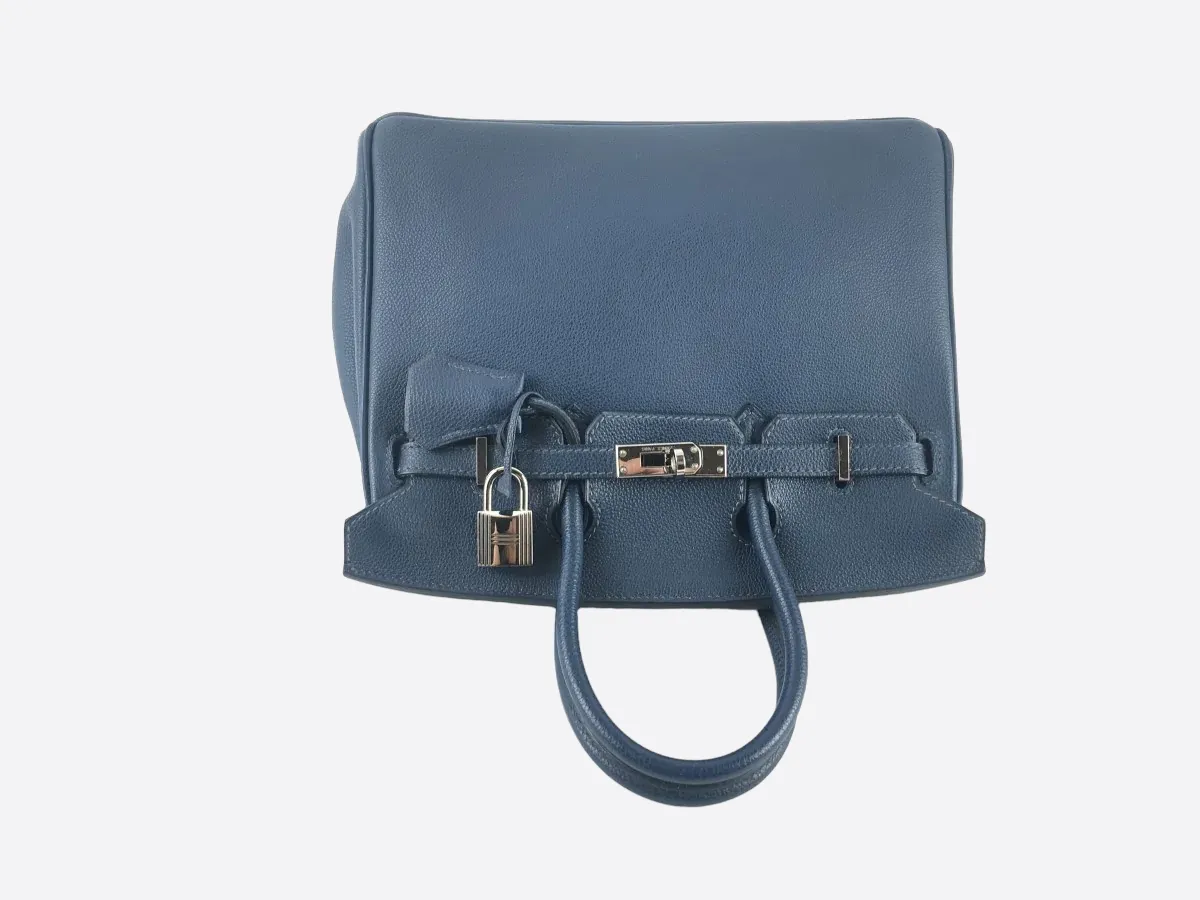 Herms Blue Vache Leather Birkin 25