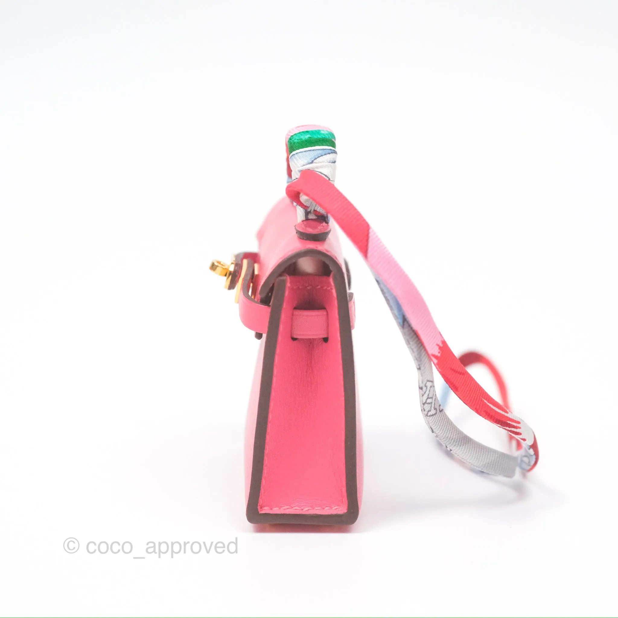 Herms Kelly Twilly Around Bag Charm Pink Tadelakt Gold Hardware