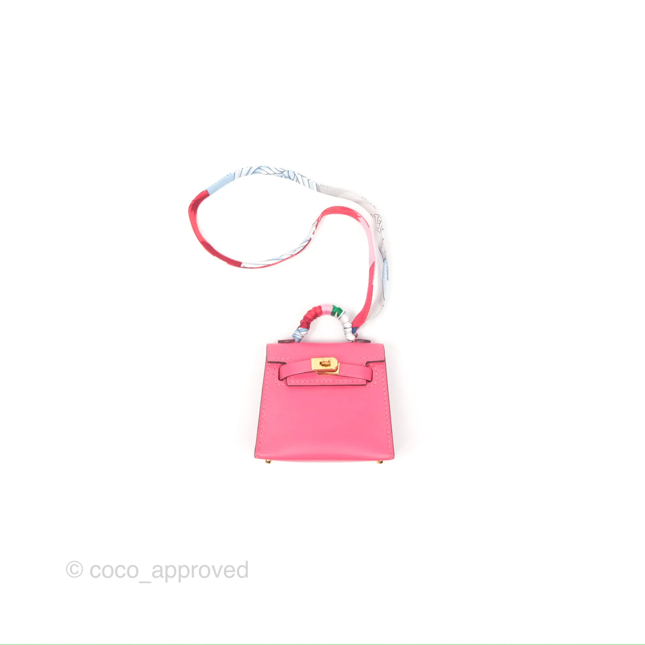 Herms Kelly Twilly Around Bag Charm Pink Tadelakt Gold Hardware