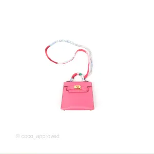 Herms Kelly Twilly Around Bag Charm Pink Tadelakt Gold Hardware