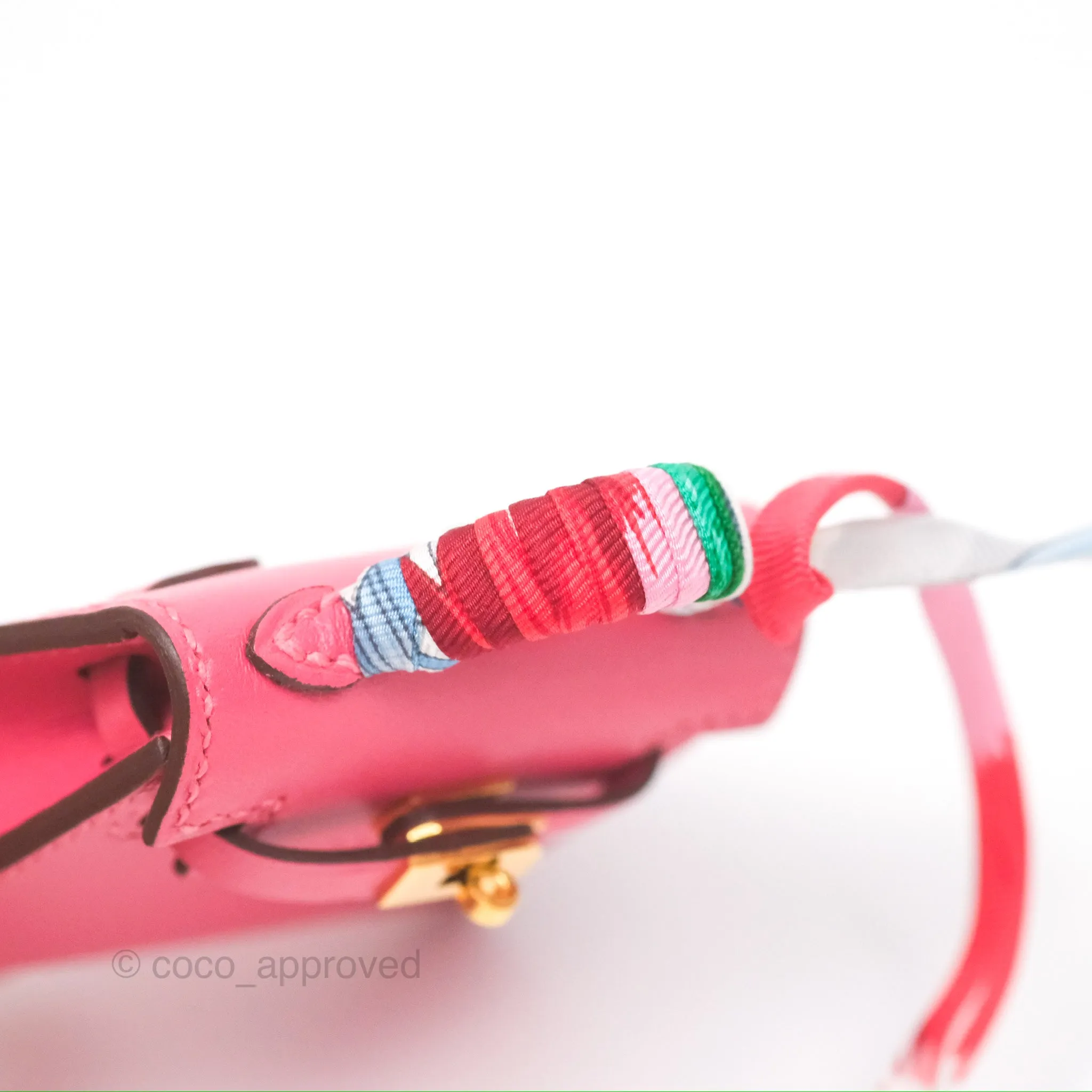 Herms Kelly Twilly Around Bag Charm Pink Tadelakt Gold Hardware