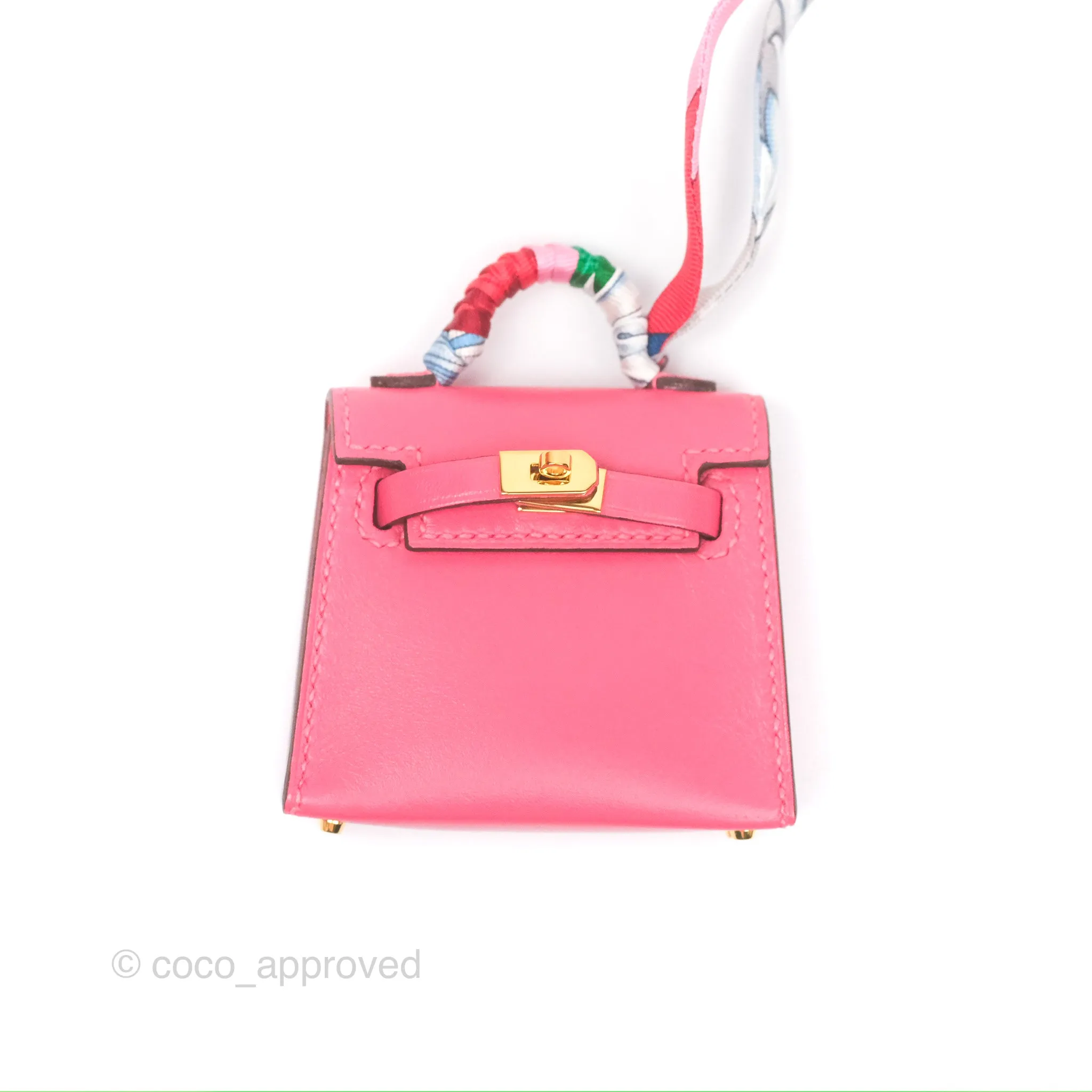Herms Kelly Twilly Around Bag Charm Pink Tadelakt Gold Hardware