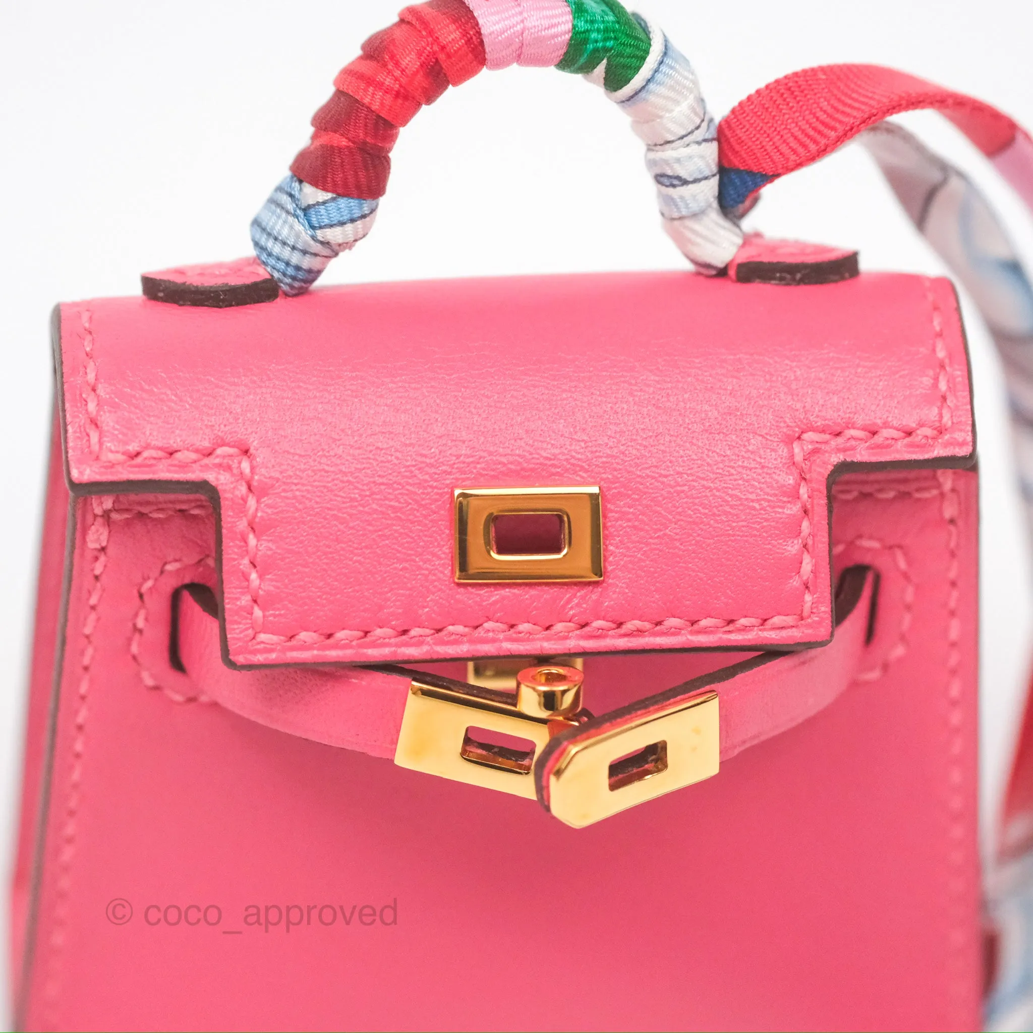 Herms Kelly Twilly Around Bag Charm Pink Tadelakt Gold Hardware