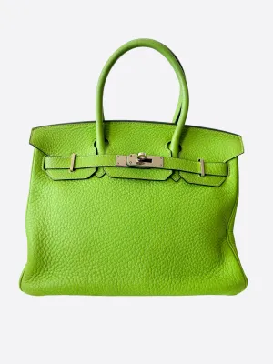 Herms Lime Green Togo Leather Birkin 30