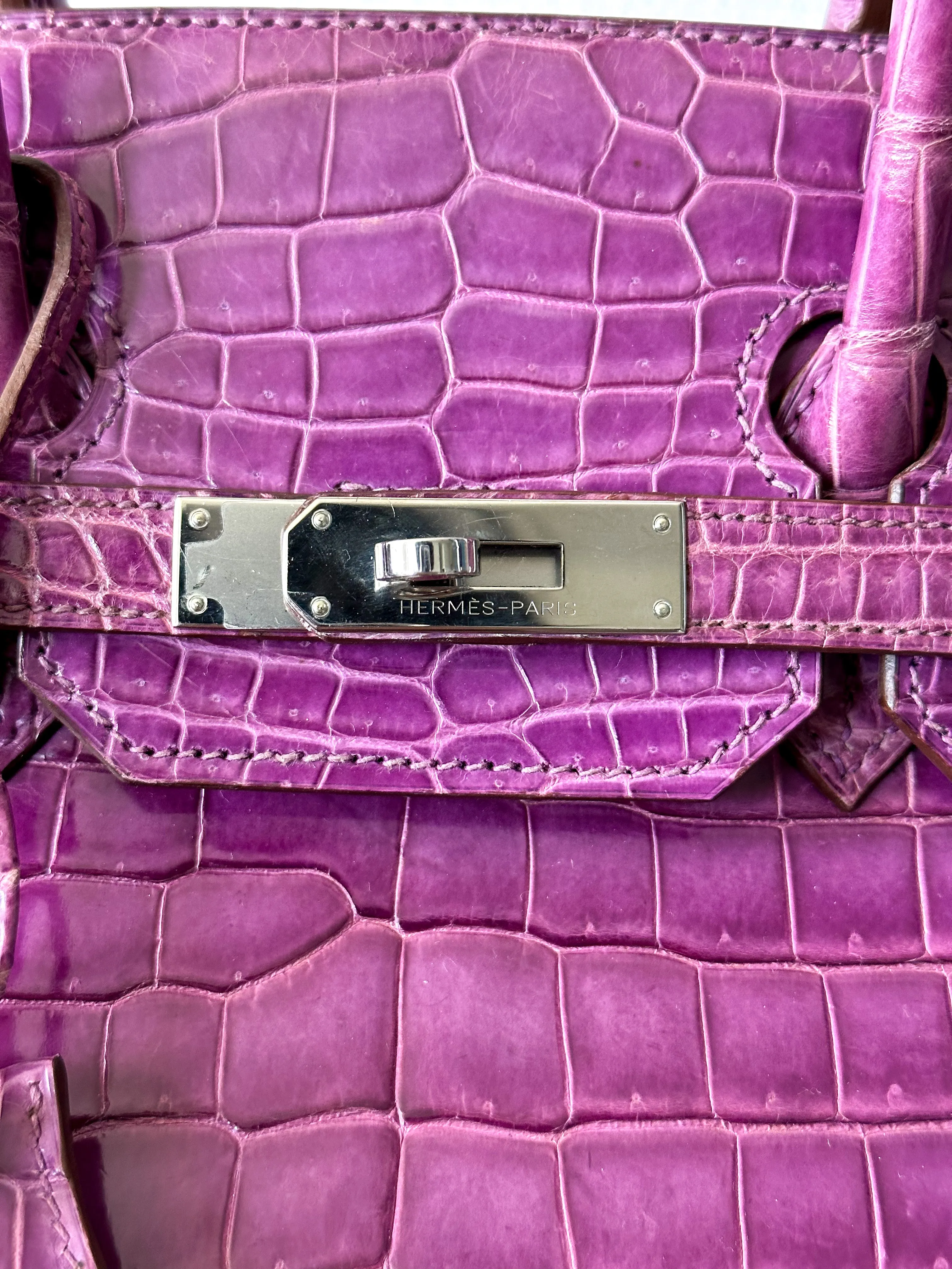 Herms Violet Porosus Crocodile Birkin 35