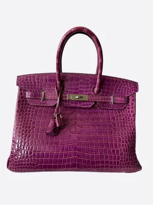 Herms Violet Porosus Crocodile Birkin 35