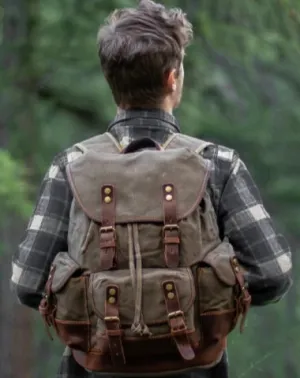 Hiking Backpack for Men Waxed Canvas Backpack With Laptop Compartment Canvas And Leather Backpack