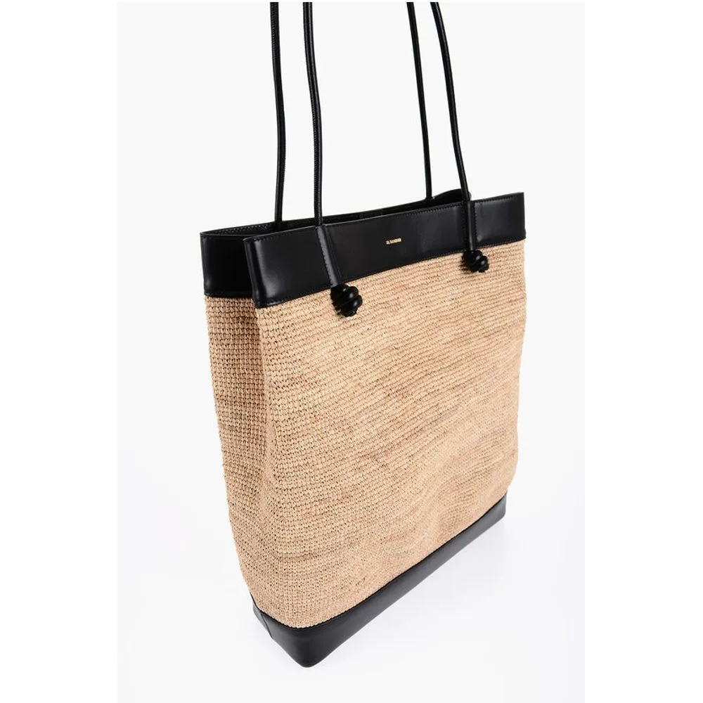 Jil Sander Leather Edged BASE Rafia Shopping Bag