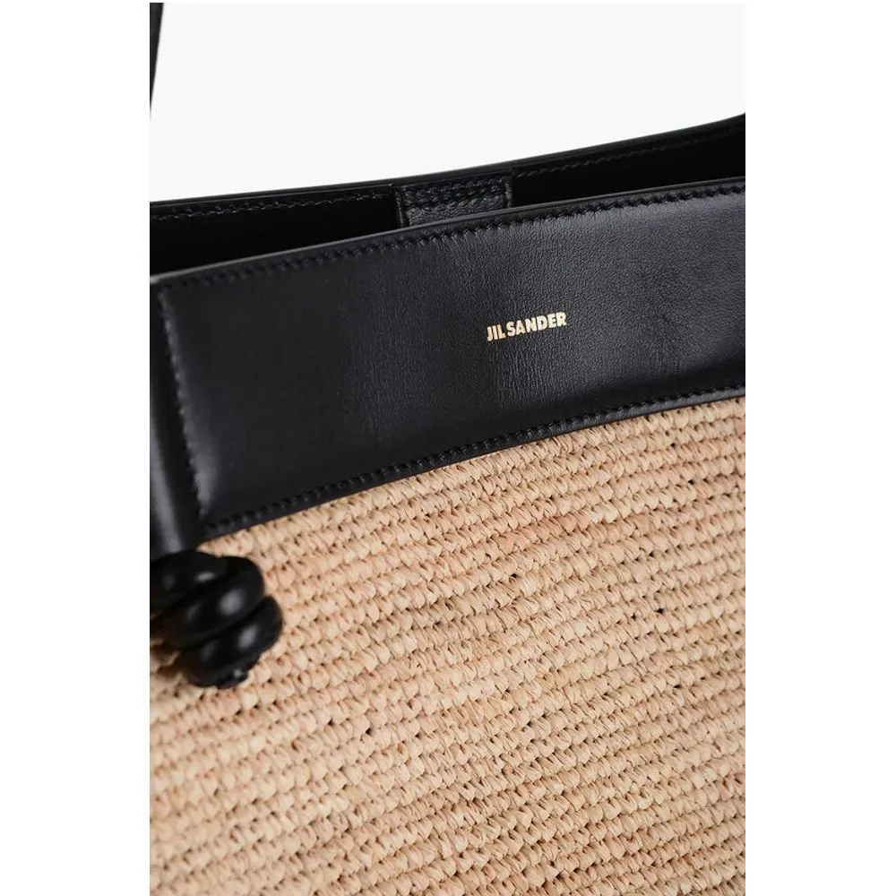 Jil Sander Leather Edged BASE Rafia Shopping Bag