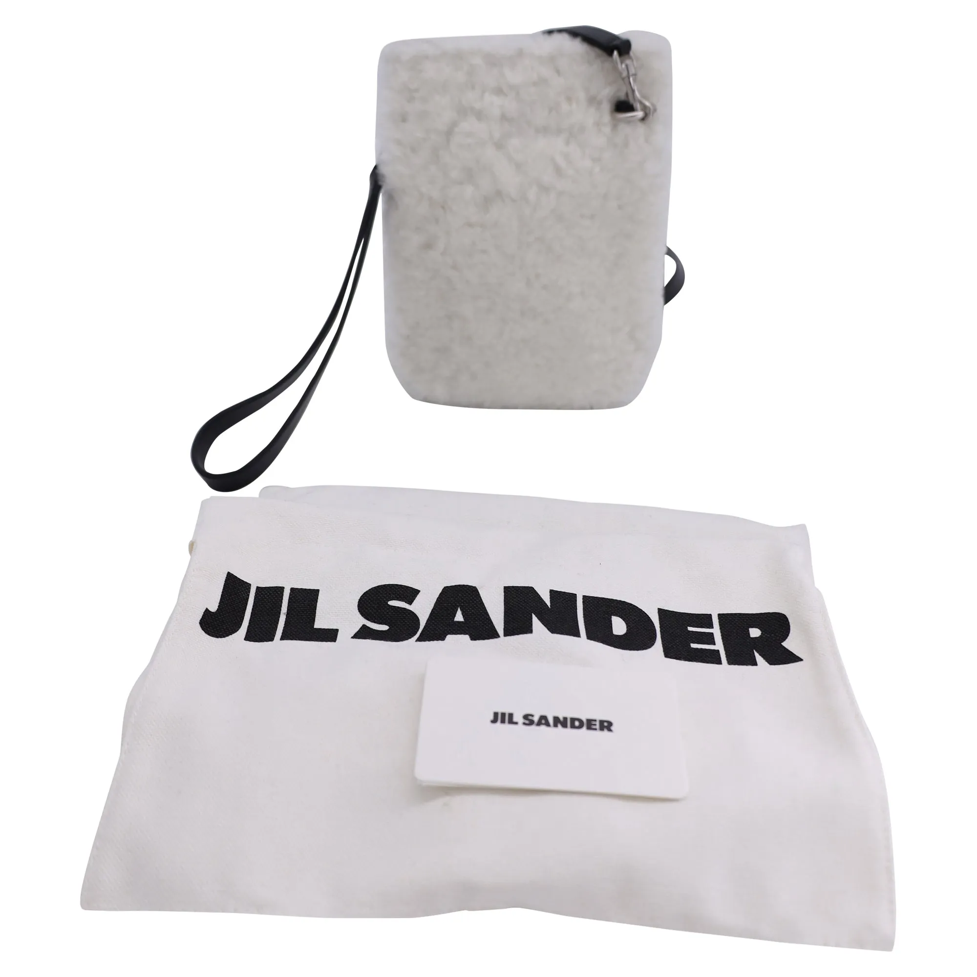 Jil Sander Leather-Trimmed Shearling Pouch in White Synthetic