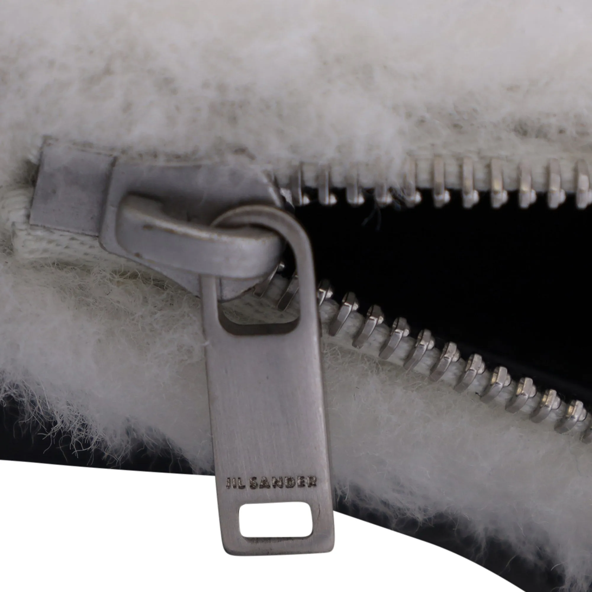 Jil Sander Leather-Trimmed Shearling Pouch in White Synthetic