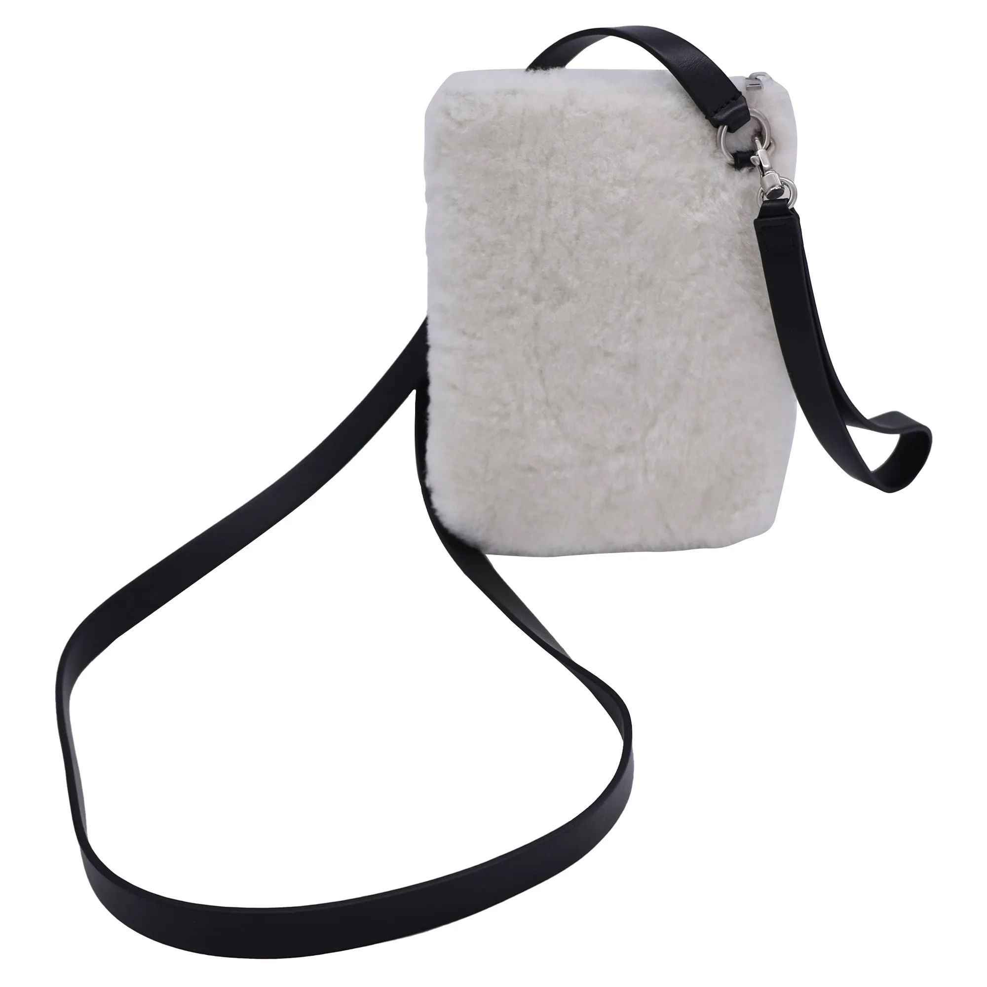 Jil Sander Leather-Trimmed Shearling Pouch in White Synthetic