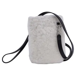 Jil Sander Leather-Trimmed Shearling Pouch in White Synthetic