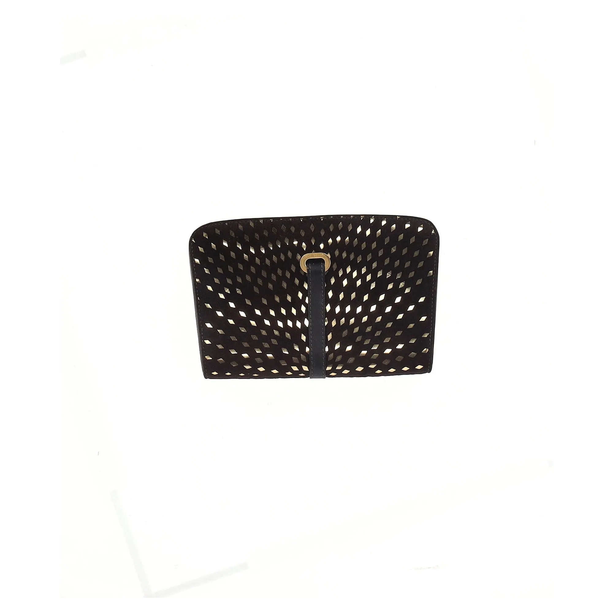 Jimmy Choo Laser Cut Detail Flap Clutch bag in Brown Suede