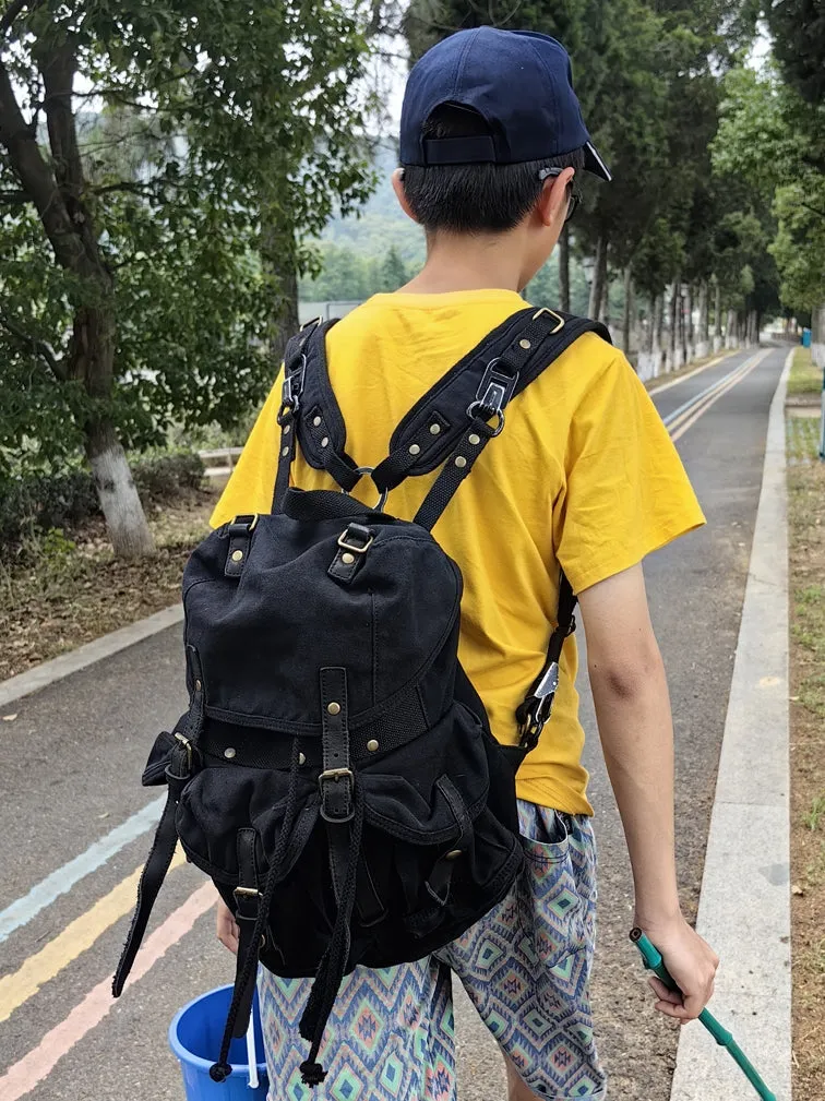 Khaki Mens Canvas Travel Backpack Canvas EDC Backpack Hiking Backpacks for Men