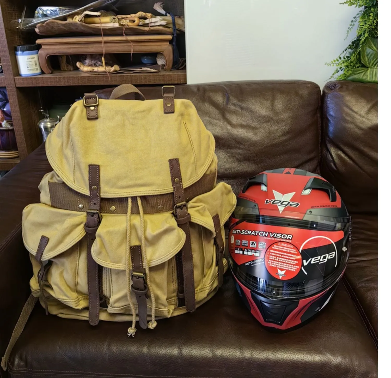 Khaki Mens Canvas Travel Backpack Canvas EDC Backpack Hiking Backpacks for Men
