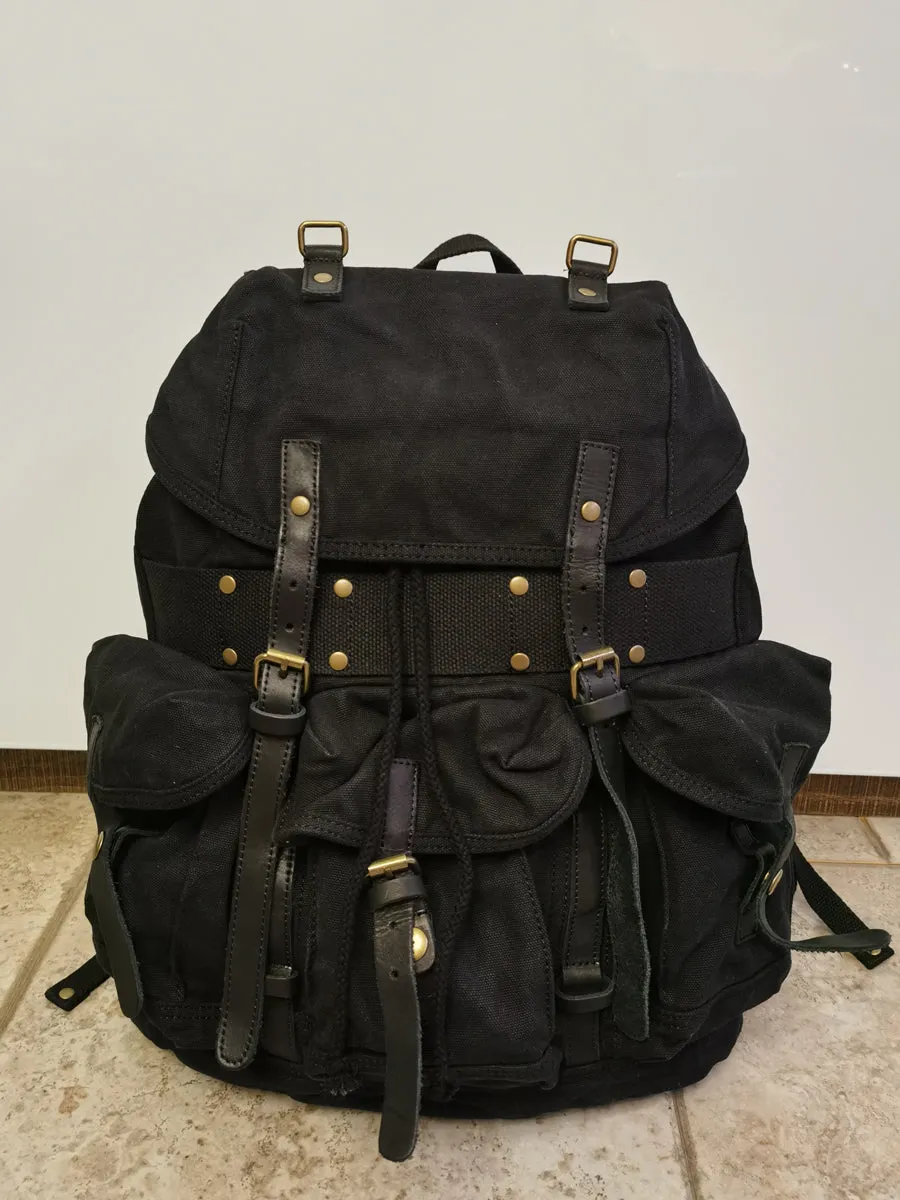Khaki Mens Canvas Travel Backpack Canvas EDC Backpack Hiking Backpacks for Men