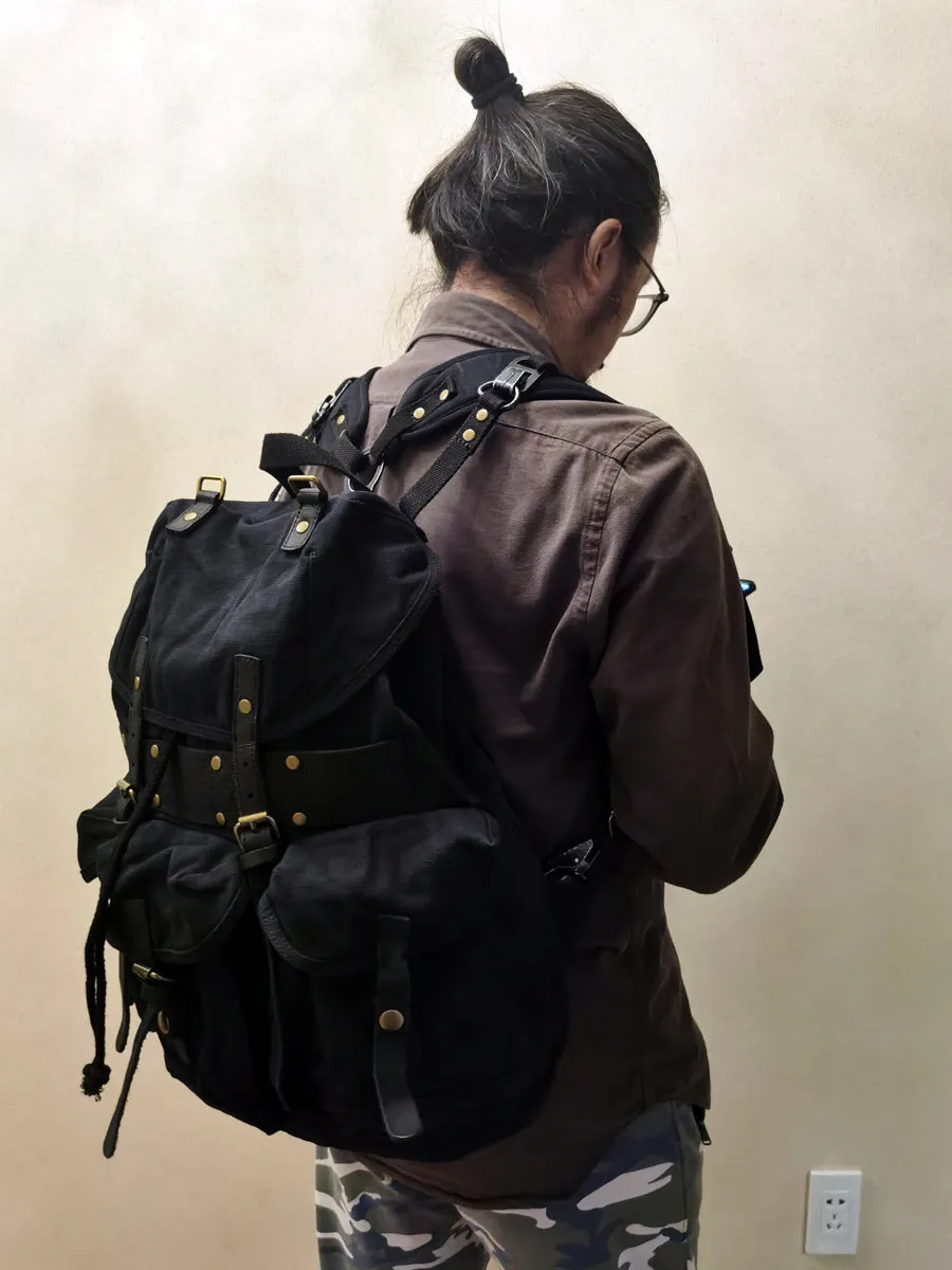 Khaki Mens Canvas Travel Backpack Canvas EDC Backpack Hiking Backpacks for Men