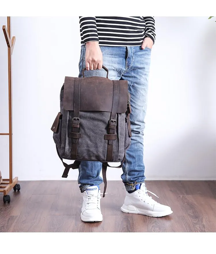 Lake Green Waxed Canvas Mens Large 14'' Laptop Backpack College Backpack Hiking Backpack for Men