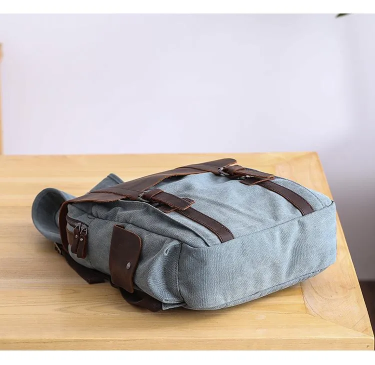 Lake Green Waxed Canvas Mens Large 14'' Laptop Backpack College Backpack Hiking Backpack for Men