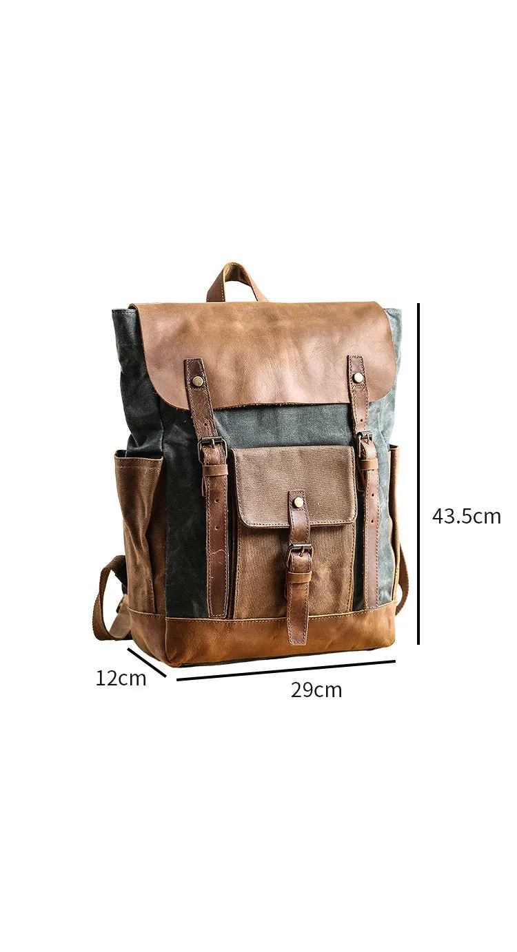 Lake Green Waxed Canvas Mens Large 15'' Laptop Backpack College Backpack Hiking Backpack for Men