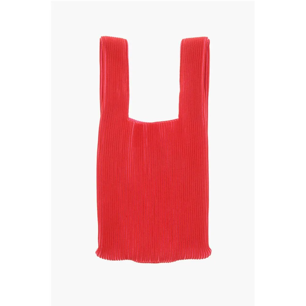Last Frame Two-Tone Knitted Tote Bag with Faux Leather Shoulder Strap