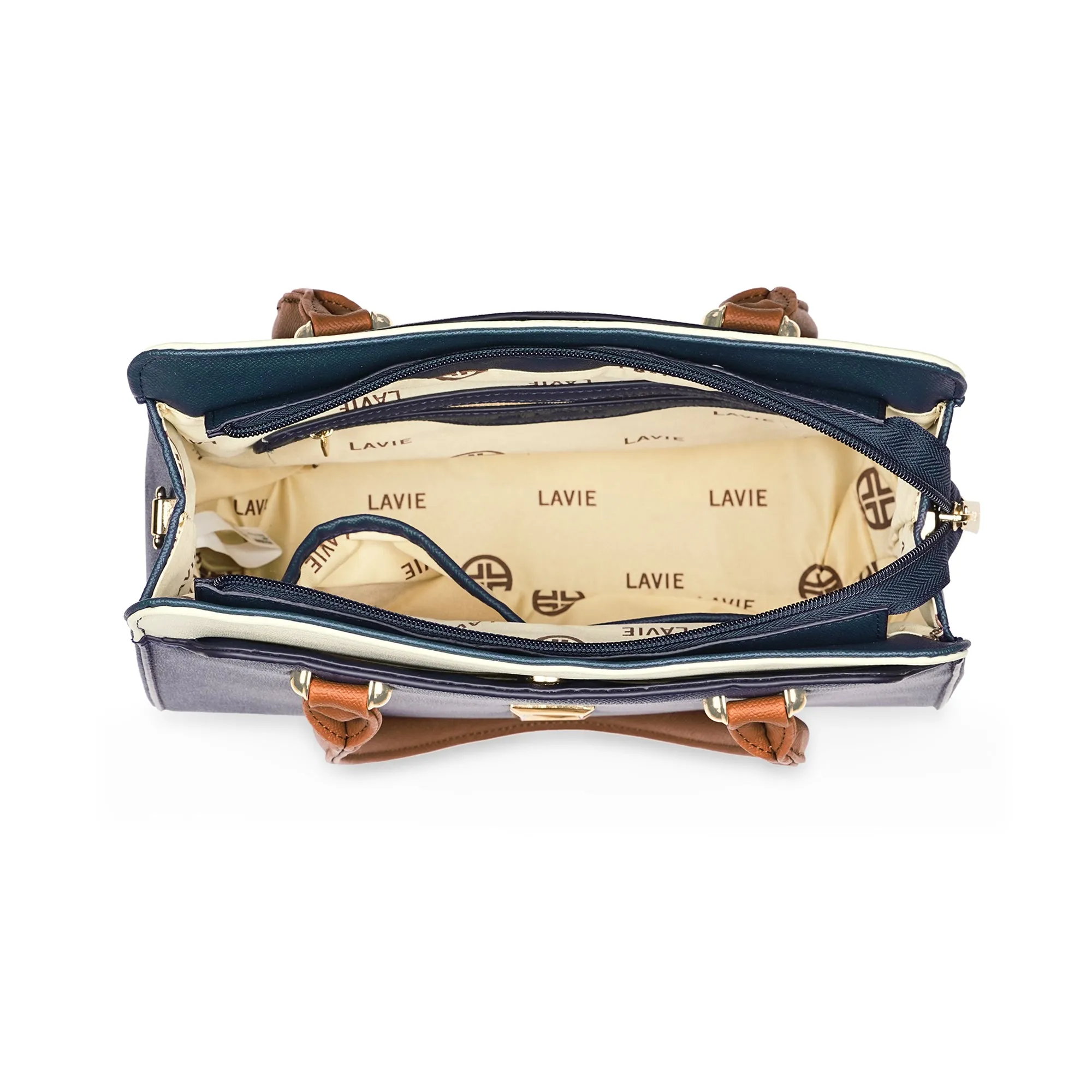 Lavie Luxe Ameen 3C Navy Medium Women's Satchel