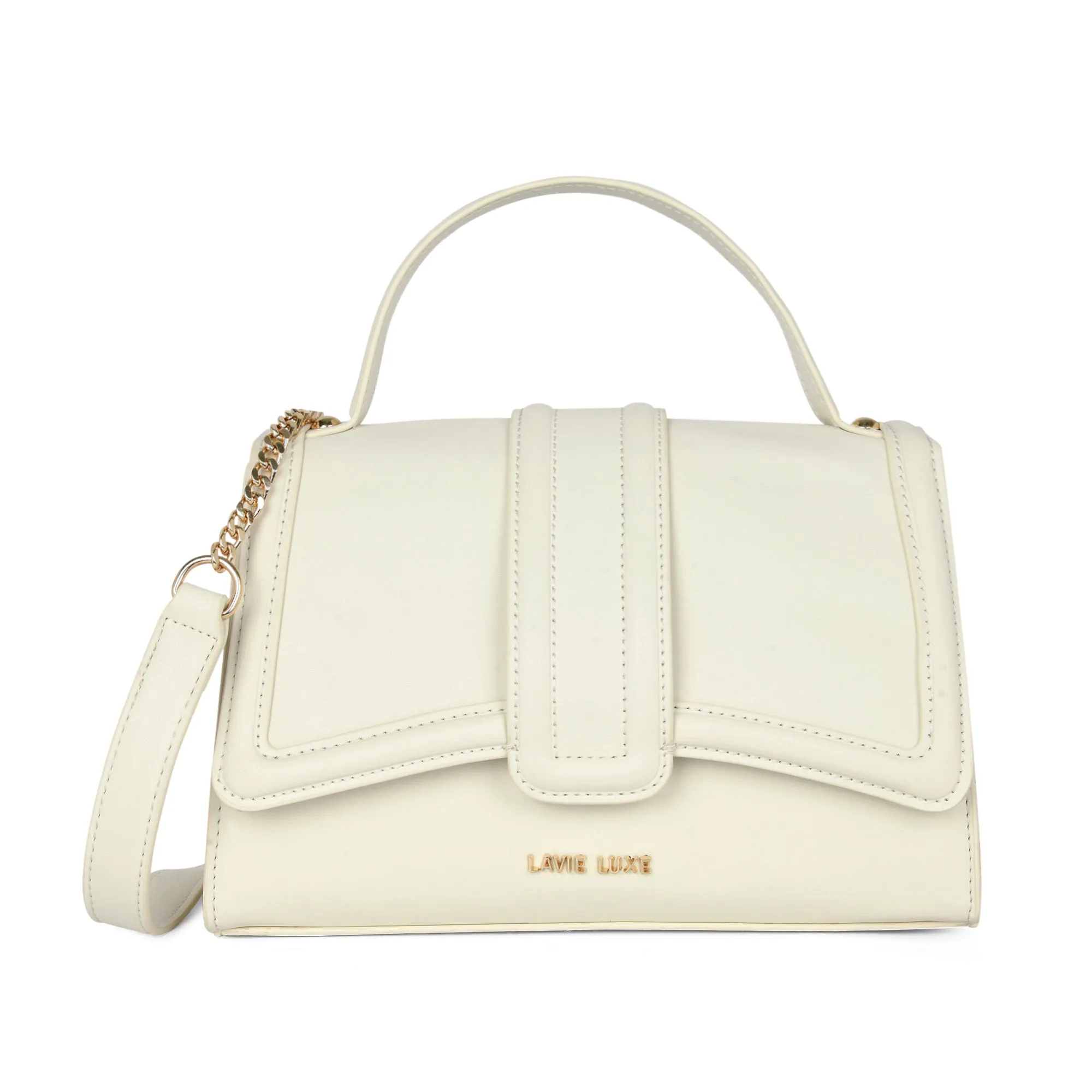 Lavie Luxe Off White Medium Women's Bubble Flap Satchel Bag