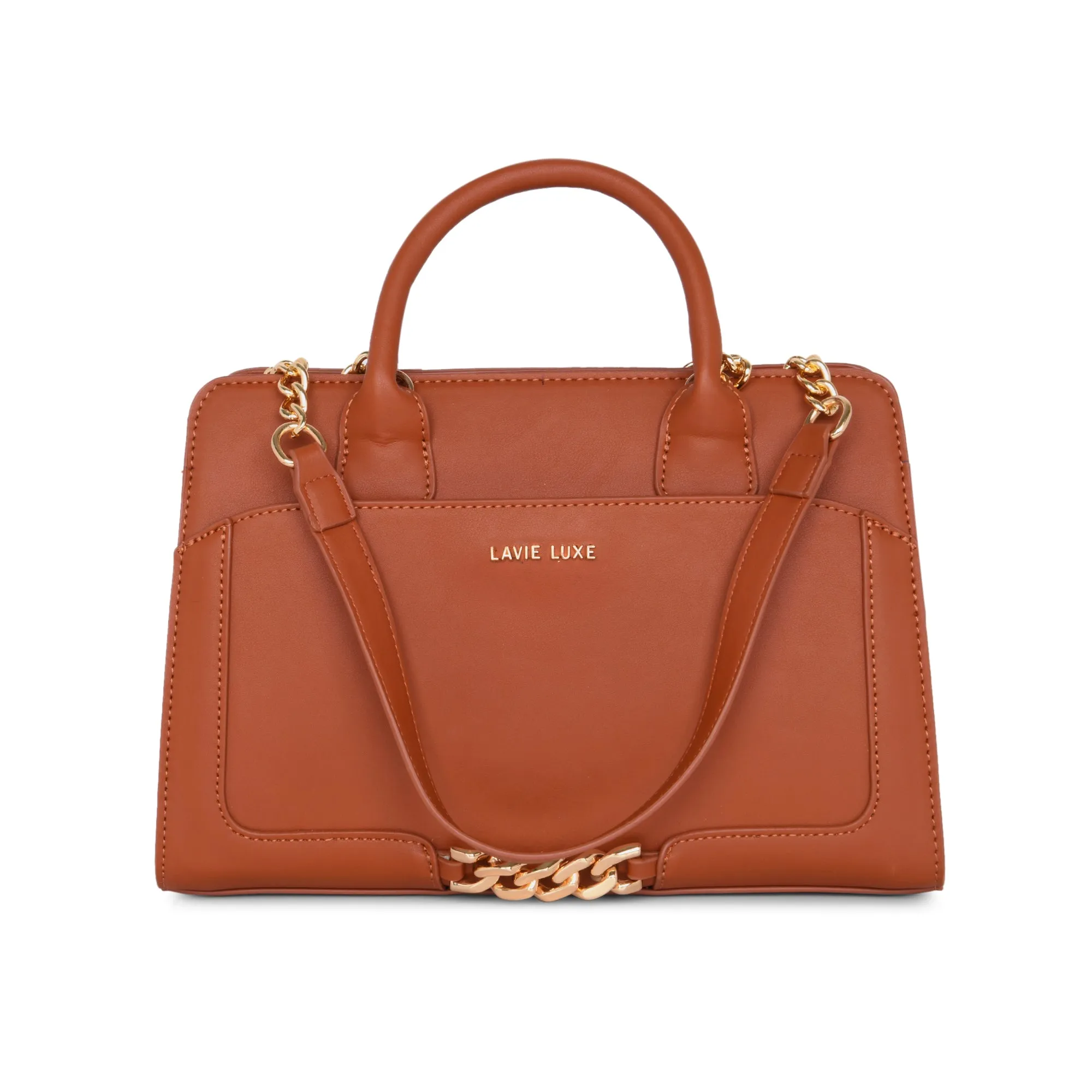 Lavie Luxe Tan Medium Women's Chain Satchel Bag