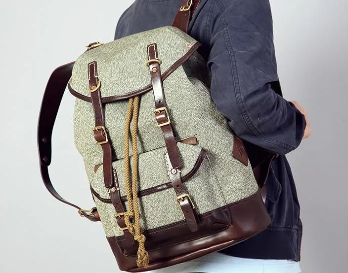 Leather Canvas Mens Cool Backpack Large Travel Backpack Hiking Backpacks for Men