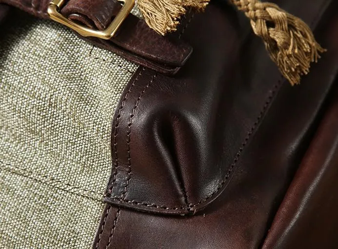 Leather Canvas Mens Cool Backpack Large Travel Backpack Hiking Backpacks for Men