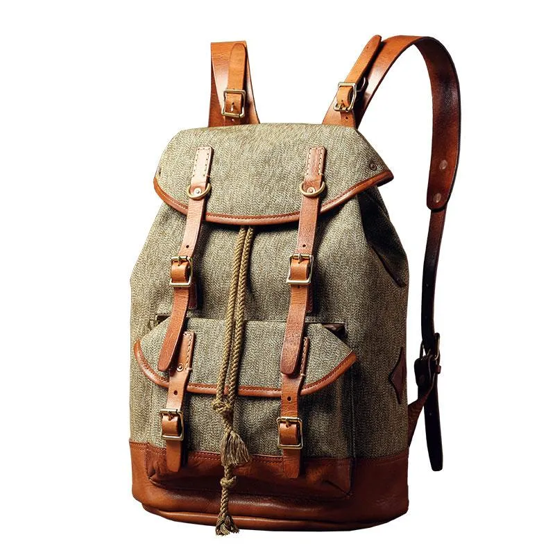 Leather Canvas Mens Cool Backpack Large Travel Backpack Hiking Backpacks for Men