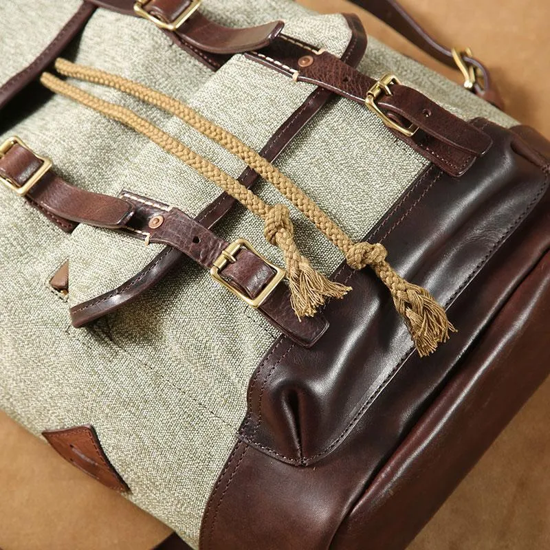 Leather Canvas Mens Cool Backpack Large Travel Backpack Hiking Backpacks for Men