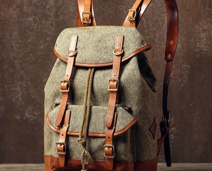 Leather Canvas Mens Cool Backpack Large Travel Backpack Hiking Backpacks for Men