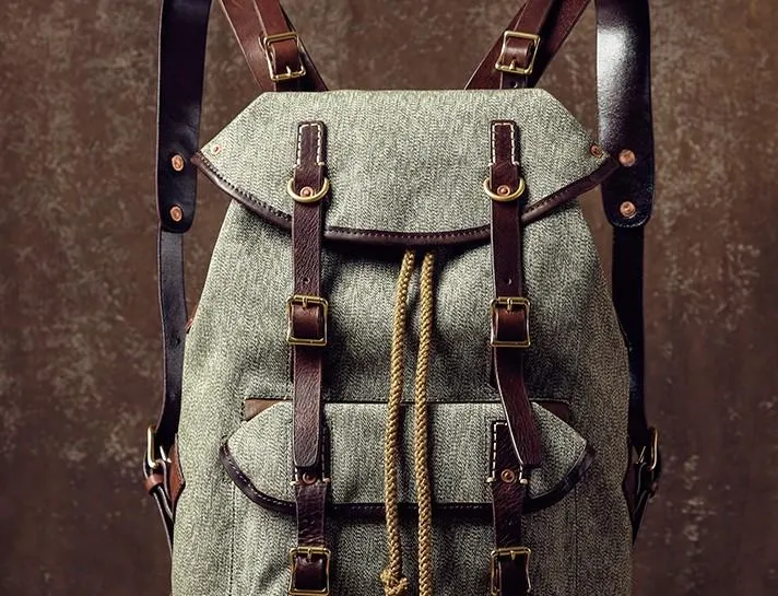 Leather Canvas Mens Cool Backpack Large Travel Backpack Hiking Backpacks for Men