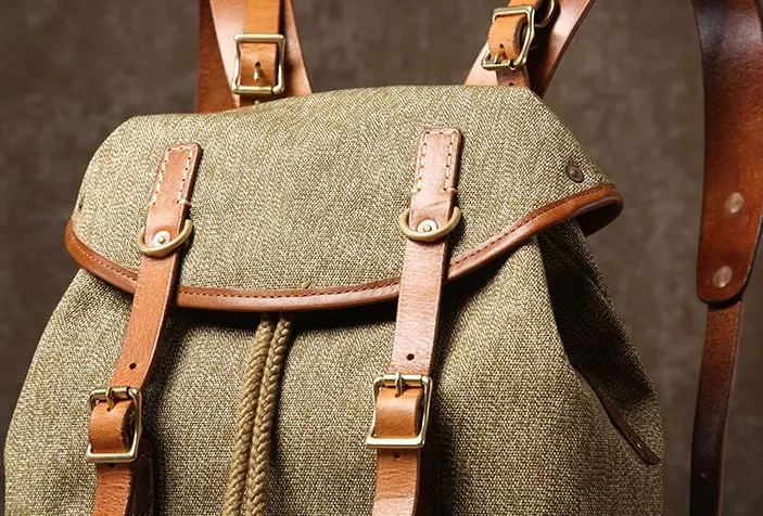 Leather Canvas Mens Cool Backpack Large Travel Backpack Hiking Backpacks for Men