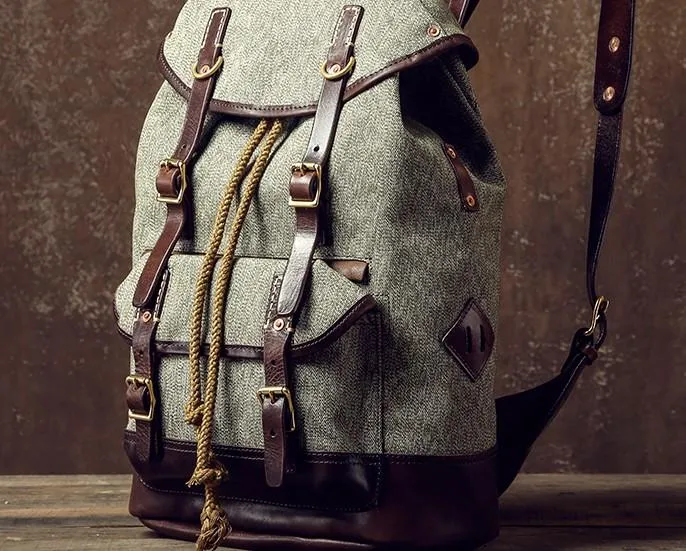 Leather Canvas Mens Cool Backpack Large Travel Backpack Hiking Backpacks for Men