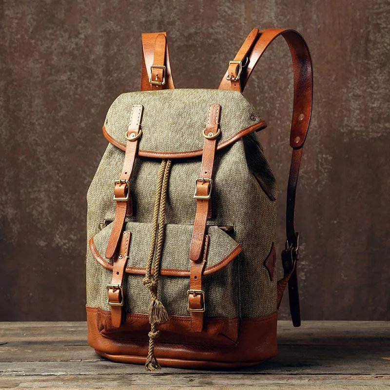 Leather Canvas Mens Cool Backpack Large Travel Backpack Hiking Backpacks for Men