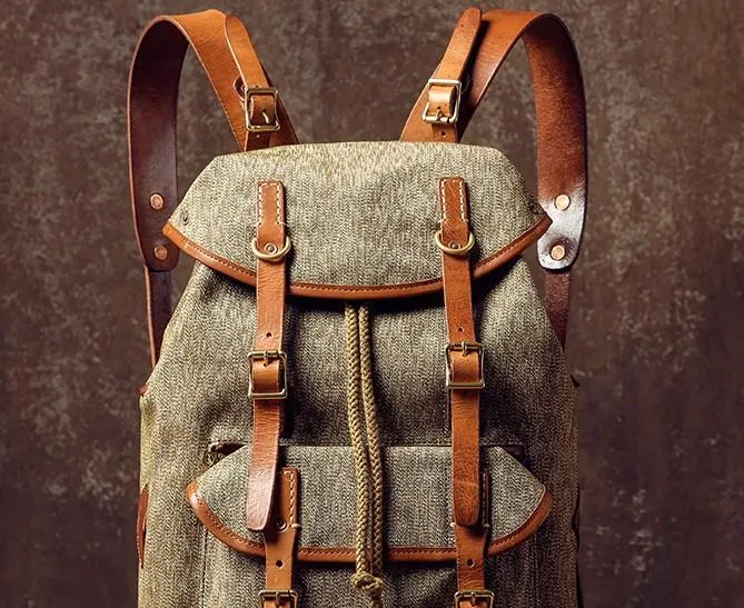 Leather Canvas Mens Cool Backpack Large Travel Backpack Hiking Backpacks for Men