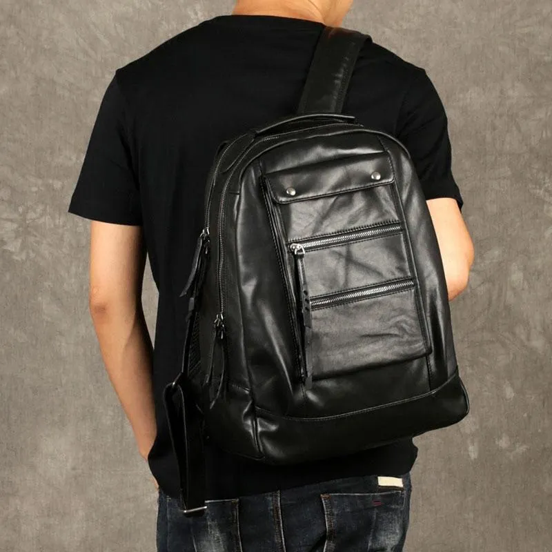 Leather Cool Mens Backpack Large Black Travel Backpack Hiking Backpack for men