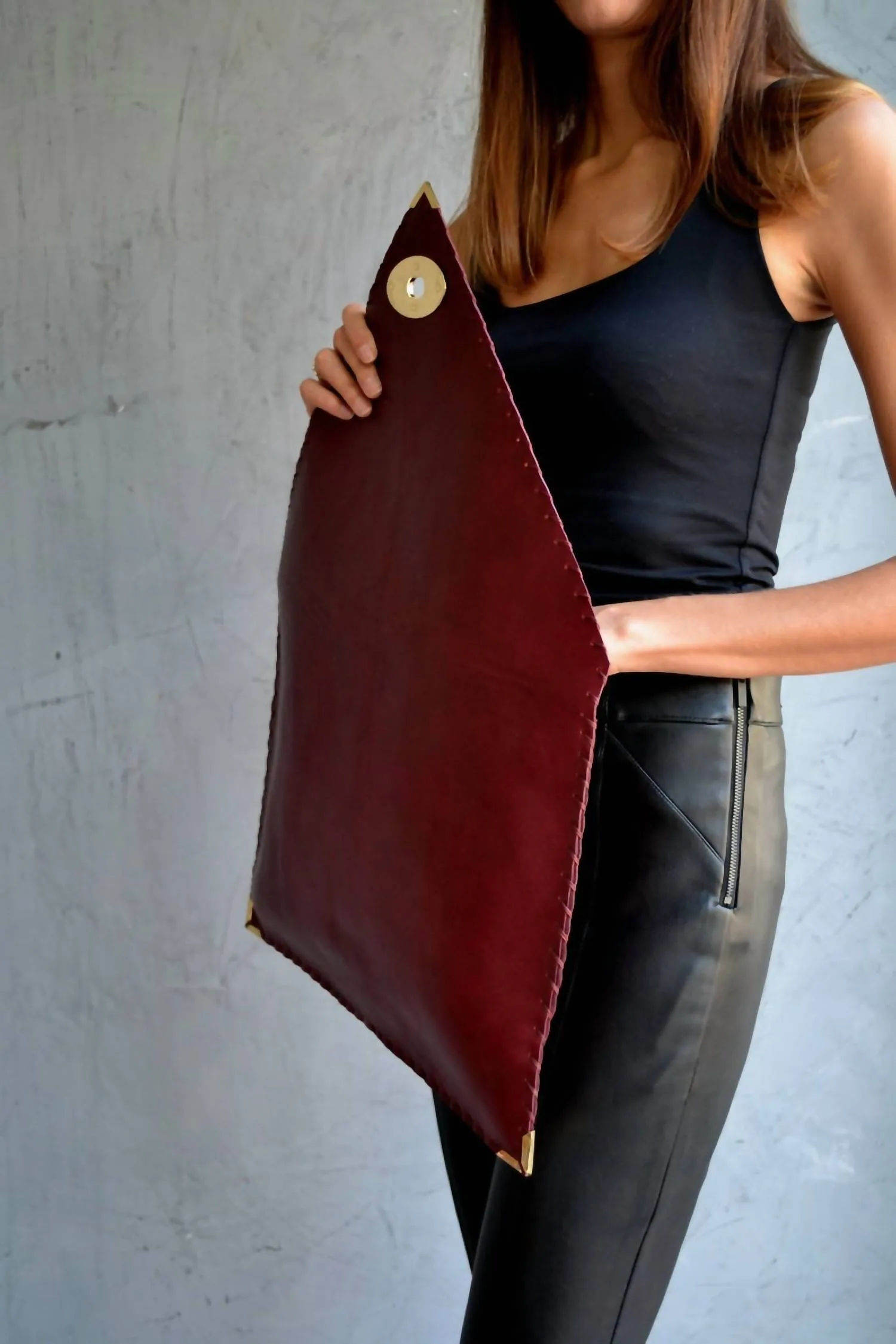 Leather Envelope Clutch In Bordeaux