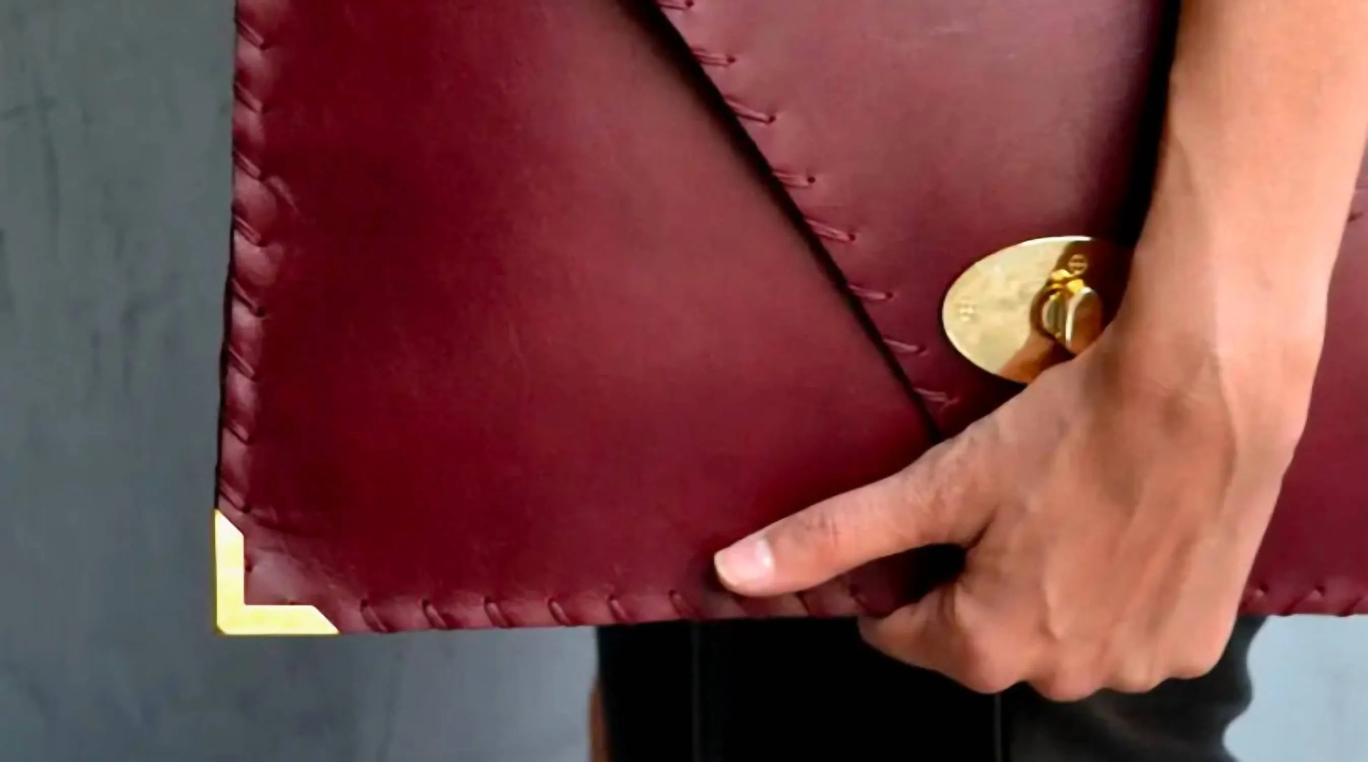 Leather Envelope Clutch In Bordeaux