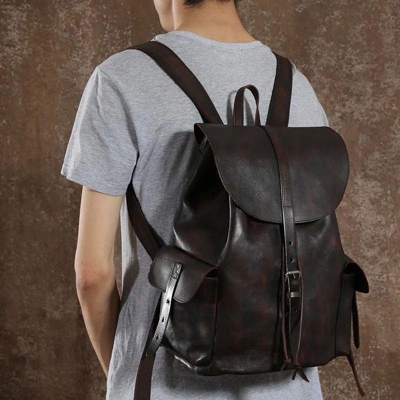 Leather Mens Cool Backpacks Large Travel Backpack Hiking Backpack for Men