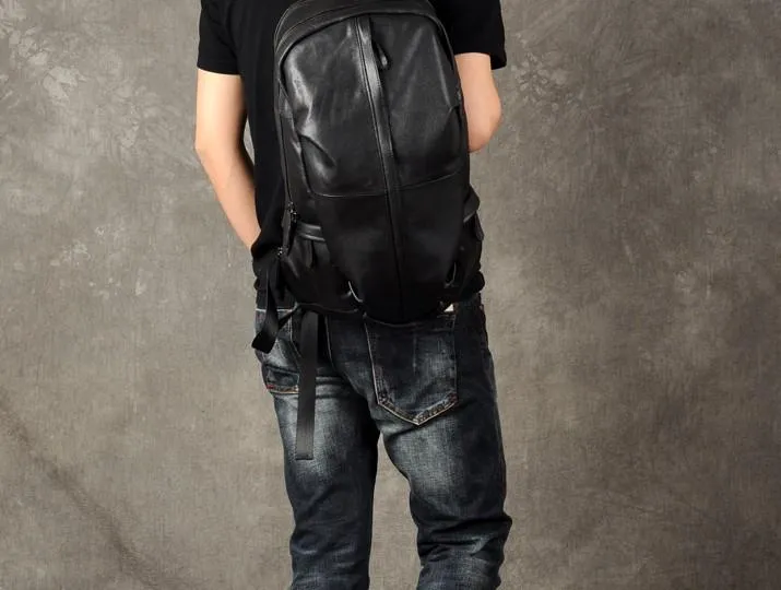 Leather Mens Cool Large Backpack Black Travel Backpacks Hiking Backpack for men